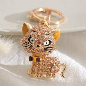 Pink Rhinestone Cat Keychain/Bag Charm